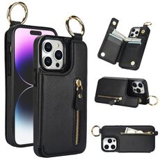 Custodia per telefono con cerniera doppia fibbia per iPhone 15 Pro Litchi Texture (nero)