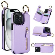 Per iPhone 15 Custodia per cellulare con cerniera con doppia fibbia e texture Litchi (viola)