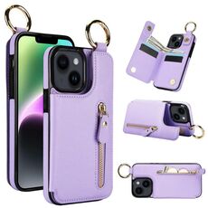 Per iPhone 14 Plus Custodia per cellulare con cerniera con doppia fibbia e texture litchi (viola)