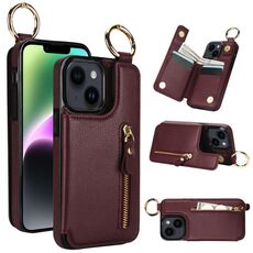 Per iPhone 14 Plus Custodia per telefono con cerniera con doppia fibbia e texture litchi (rosso bordeaux)