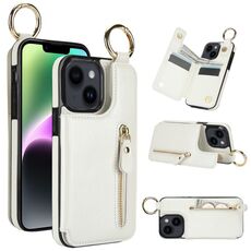 Per iPhone 14 Plus Custodia per cellulare con cerniera e doppia fibbia con trama litchi (bianca)