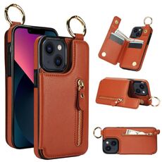 Custodia per telefono per iPhone 13 mini Litchi Texture Zipper doppia fibbia (marrone)