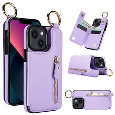 Custodia per telefono per iPhone 13 mini Litchi Texture Zipper doppia fibbia (viola)