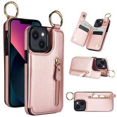Per iPhone 13 mini Custodia per telefono con cerniera con doppia fibbia e texture Litchi (oro rosa)