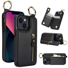 Custodia per telefono per iPhone 13 mini Litchi Texture Zipper doppia fibbia (nera)