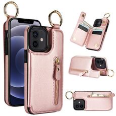 Per iPhone 12 Custodia per cellulare con cerniera con doppia fibbia e texture litchi (oro rosa)