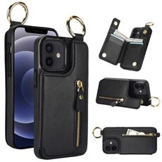 Per iPhone 12 Custodia per cellulare con cerniera con doppia fibbia e texture Litchi (nera)
