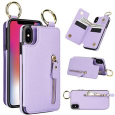 Custodia per telefono con cerniera doppia fibbia per iPhone XS Max Litchi Texture (viola)