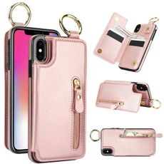 Custodia per telefono con cerniera doppia fibbia per iPhone XS Max Litchi Texture (oro rosa)