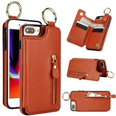 Per iPhone 8 Plus / 7 Plus Custodia per telefono con cerniera e doppia fibbia con texture litchi (marrone)