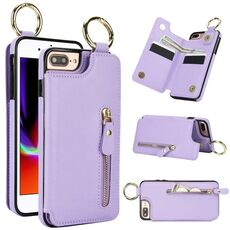 Per iPhone 8 Plus / 7 Plus Custodia per telefono con cerniera e doppia fibbia con texture litchi (viola)
