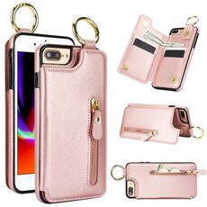 Per iPhone 8 Plus / 7 Plus Custodia per telefono con cerniera con doppia fibbia e texture litchi (oro rosa)