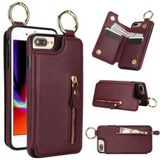Per iPhone 8 Plus / 7 Plus Custodia per cellulare con texture litchi con cerniera e doppia fibbia (rosso bordeaux)