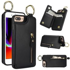 Per iPhone 8 Plus / 7 Plus Custodia per telefono con cerniera e doppia fibbia con texture litchi (nero)