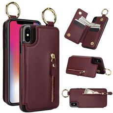 Per iPhone XS / X Custodia per telefono con cerniera e doppia fibbia con trama litchi (rosso bordeaux)