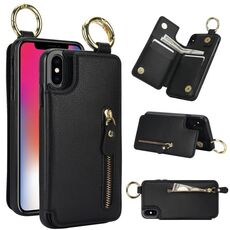 Per iPhone XS / X Custodia per telefono con cerniera con doppia fibbia e texture litchi (nera)