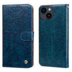 Custodia per cellulare in pelle antiurto con texture a cera d'olio per iPhone 15 (blu)