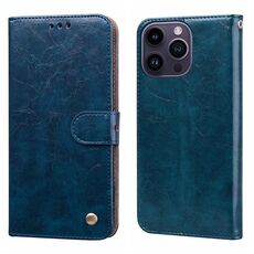 Custodia per cellulare in pelle antiurto con texture a cera d'olio per iPhone 15 Pro Max (blu)