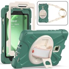 Custodia per tablet PC ibrida in silicone con impugnatura rotante per Samsung Galaxy Tab Active5 X300 con tracolla (verde smeraldo)