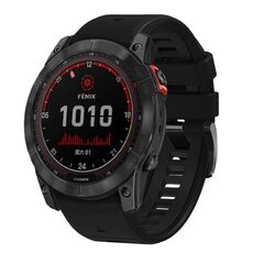 Per Garmin Fenix 7X 26mm cinturino in silicone con fibbia in acciaio tinta unita a sgancio rapido (nero)