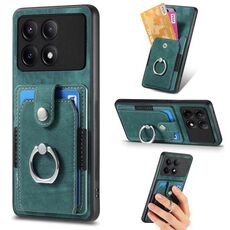 Custodia per telefono a portafoglio con carta ad anello retrò per Xiaomi Redmi K70E (verde)