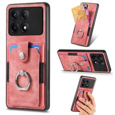 Custodia per telefono a portafoglio con carta ad anello retrò per Xiaomi Redmi K70E (rosa)