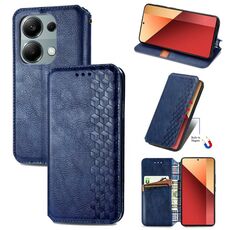 Custodia per telefono in pelle magnetica pressata a griglia cubica per Honor X9b (blu)