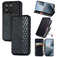 Custodia per telefono in pelle magnetica pressata con griglia cubica per Xiaomi Redmi K70E (nera)