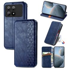 Custodia per telefono in pelle magnetica pressata con griglia cubica per Xiaomi Redmi K70E (blu)