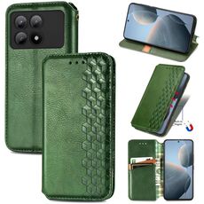Custodia per telefono in pelle magnetica pressata a griglia cubica per Xiaomi Redmi K70E (verde)
