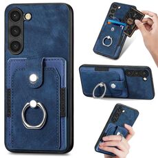 Custodia per telefono a portafoglio con carta ad anello retrò per Samsung Galaxy S23+ 5G (blu)