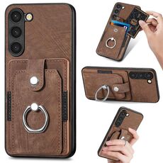 Custodia per telefono a portafoglio con carta ad anello retrò per Samsung Galaxy S23+ 5G (marrone)