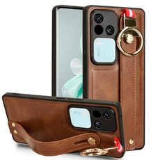 Custodia posteriore in pelle con cinturino per vivo S18 Pro 5G / V30 Pro 5G (marrone)