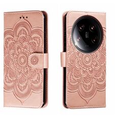 Per Xiaomi 14 Custodia in pelle per telefono con motivo in rilievo Mandala Ultra Sun (oro rosa)
