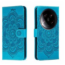 Custodia in pelle per telefono con motivo in rilievo Mandala Ultra Sun Xiaomi 14 (blu)