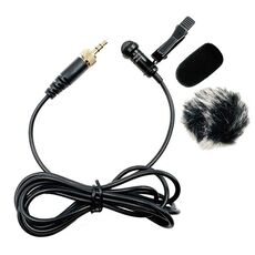 Microfono lavalier con trasmissione wireless con spina filettata interna diritta da 3,5 mm, lunghezza: 1,5 m (copertura in spugna + copertura antivento in pelliccia di coniglio)