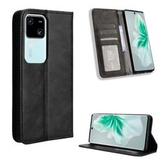 Custodia per telefono in pelle con texture retrò con fibbia magnetica per vivo V30 5G / V30 Pro 5G (nero)