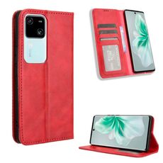 Custodia per telefono in pelle con texture retrò con fibbia magnetica per vivo V30 5G / V30 Pro 5G (rosso)