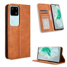 Custodia per telefono in pelle con texture retrò con fibbia magnetica per vivo V30 5G / V30 Pro 5G (marrone)