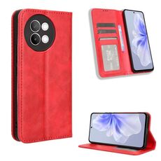 Custodia per telefono in pelle con texture retrò con fibbia magnetica per vivo S18e 5G (rossa)