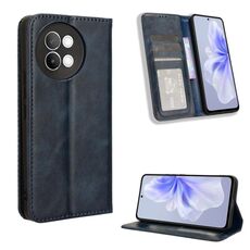 Custodia per telefono in pelle con texture retrò con fibbia magnetica per vivo S18e 5G (blu)
