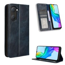Custodia per telefono in pelle con texture retrò con fibbia magnetica per vivo Y03 4G (blu)