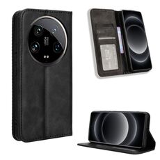 Per Xiaomi 14 Custodia per telefono in pelle con texture retrò con fibbia ultra magnetica (nera)