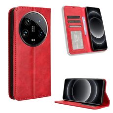 Custodia per telefono in pelle con texture retrò con fibbia ultra magnetica per Xiaomi 14 (rossa)