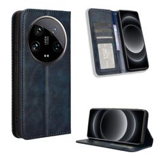 Custodia per telefono in pelle con texture retrò con fibbia ultra magnetica per Xiaomi 14 (blu)