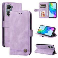 Per vivo Y03 4G Skin Feel Life Tree Custodia in pelle con bottoni in metallo (viola)