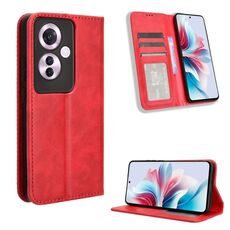 Per OPPO Reno11 F 5G / F25 Pro 5G Custodia per telefono in pelle con fibbia magnetica con texture retrò (Rosso)
