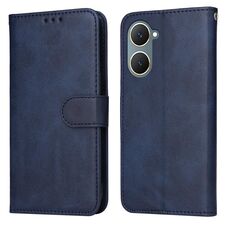 Custodia per telefono in pelle flip con texture classica in vitello per vivo Y03 4G (blu)