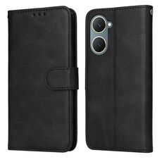 Custodia per telefono in pelle flip con texture classica in vitello per vivo Y03 4G (nera)