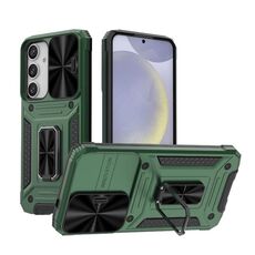 Custodia per telefono PC ibrida TPU Camshield Robot per Samsung Galaxy S24+ 5G (verde)